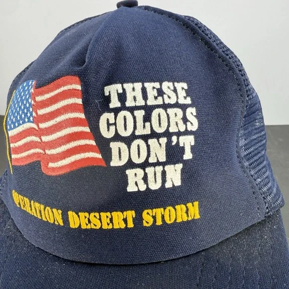 Vintage American Flag These Colors Don't Run Hat SnapBack Cap USA Desert Storm - Picture 2 of 15